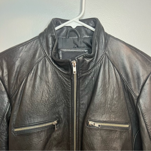Mossimo Womens Black 100% Leather Moto Jacket Zippers Sz L Soft Biker Motorcycle - Picture 2 of 16